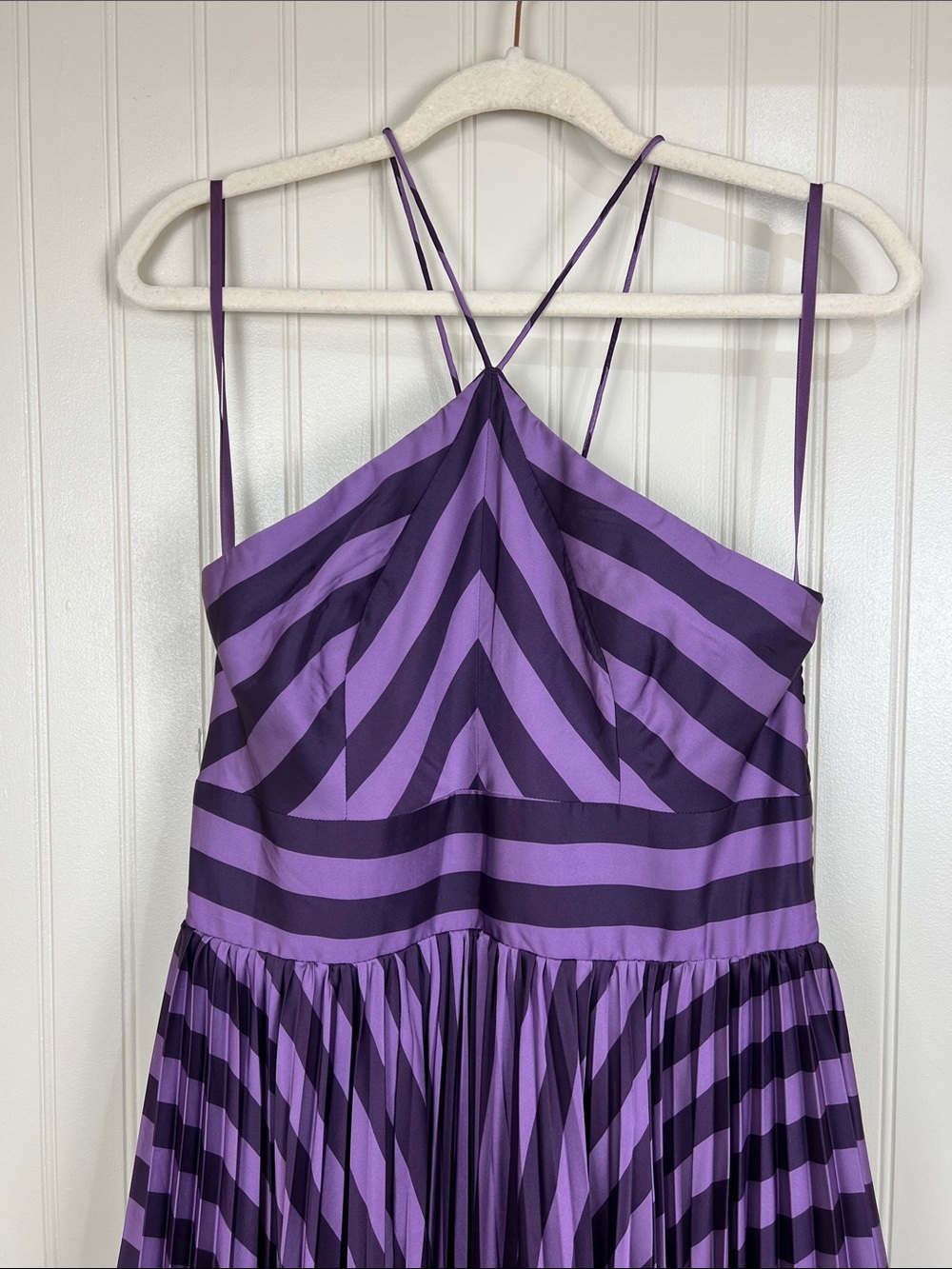 NWT Anthropologie Hutch Dolly Halter Pleated Maxi Dress Purple Striped Medium - Picture 5 of 12